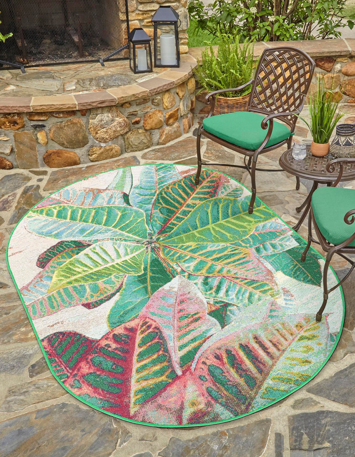 Garden Terrace Escape Collection Area Rug -  Fern Oval Multi  lifestyle 25