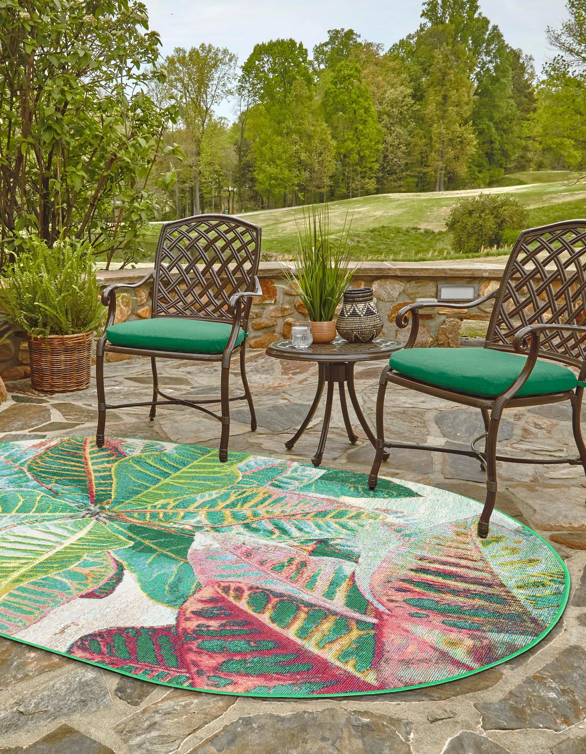 Garden Terrace Escape Collection Area Rug -  Fern Oval Multi  lifestyle 29