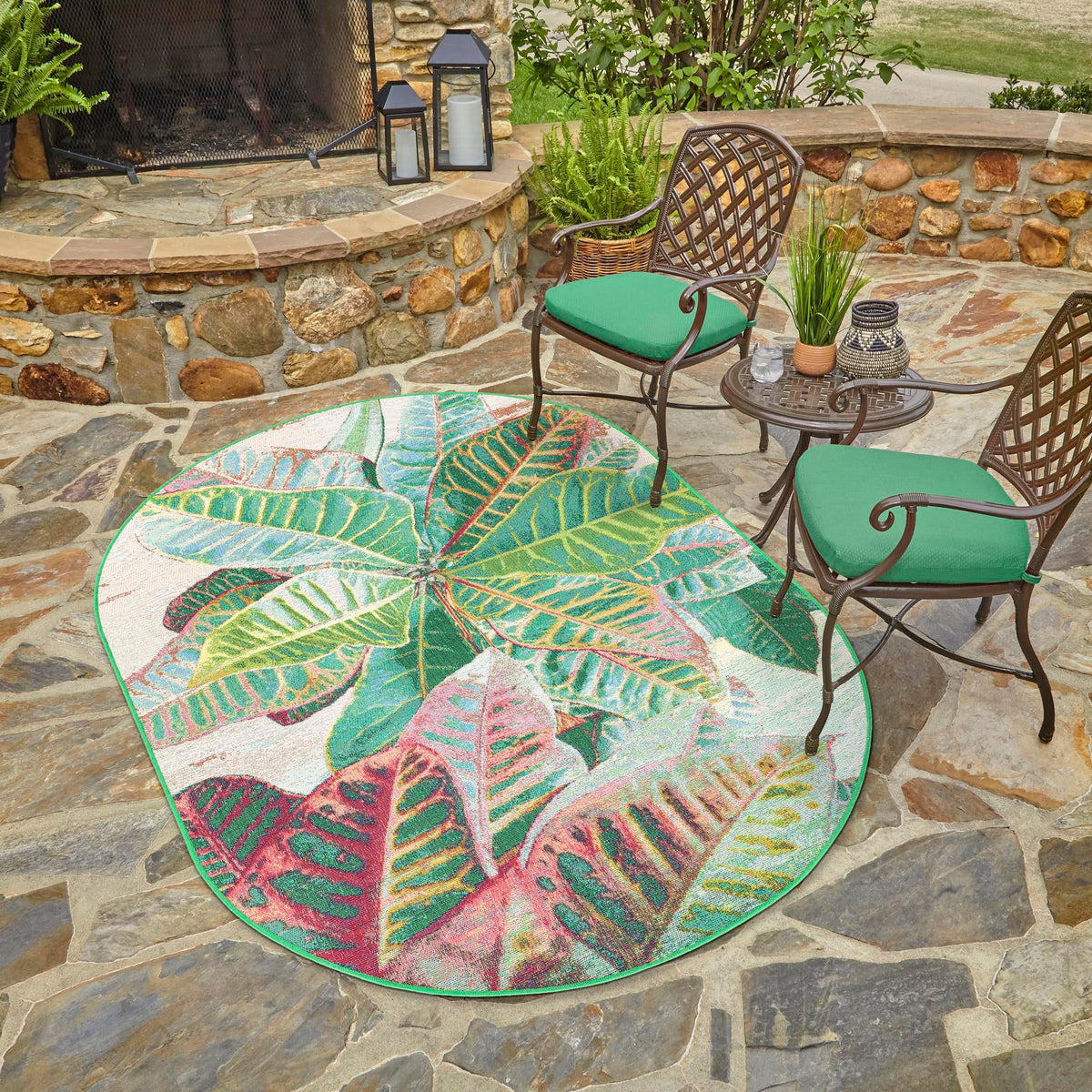 Garden Terrace Escape Collection Area Rug -  Fern Oval Multi  lifestyle 73