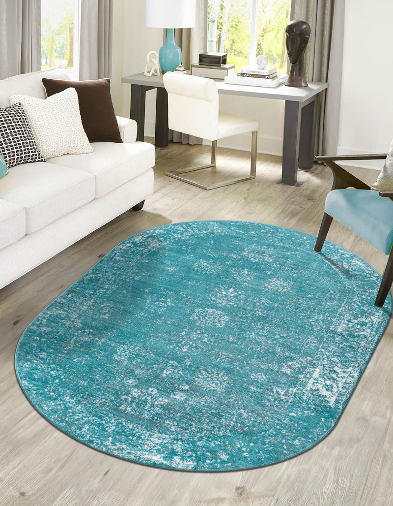Riviera Elegance Collection Area Rug - Antibes (Turquoise) Oval Turquoise  lifestyle 0