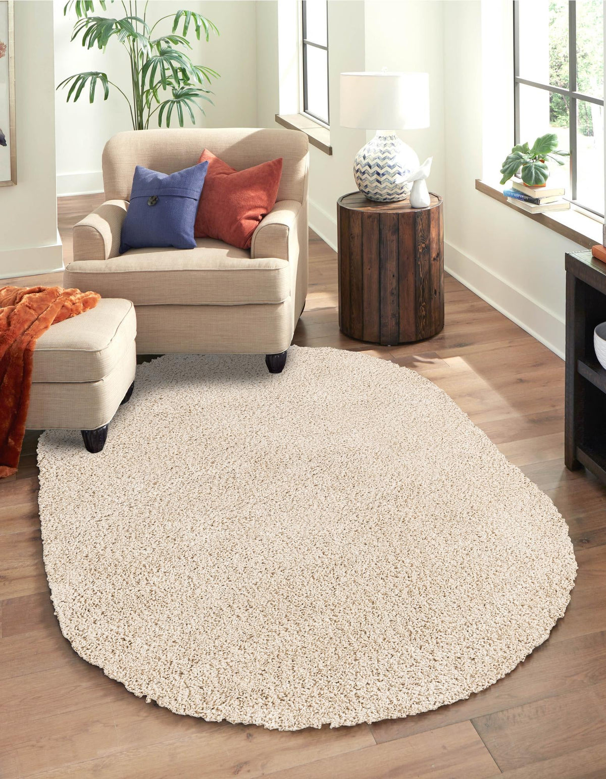 Cozy Comfort Shag Collection Area Rug - Haven (Oatmeal Beige) Oval Oatmeal Beige  lifestyle 23