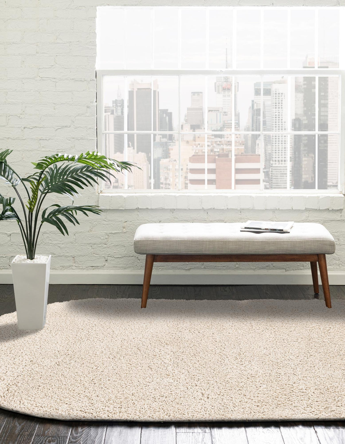 Cozy Comfort Shag Collection Area Rug - Haven (Oatmeal Beige) Oval Oatmeal Beige  lifestyle 31