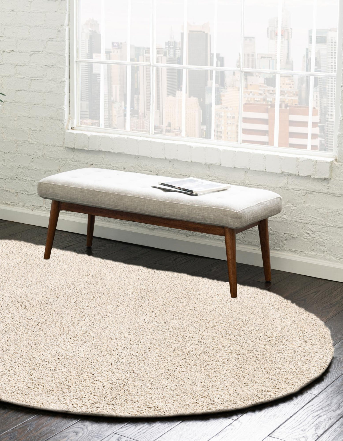 Cozy Comfort Shag Collection Area Rug - Haven (Oatmeal Beige) Oval Oatmeal Beige  lifestyle 35