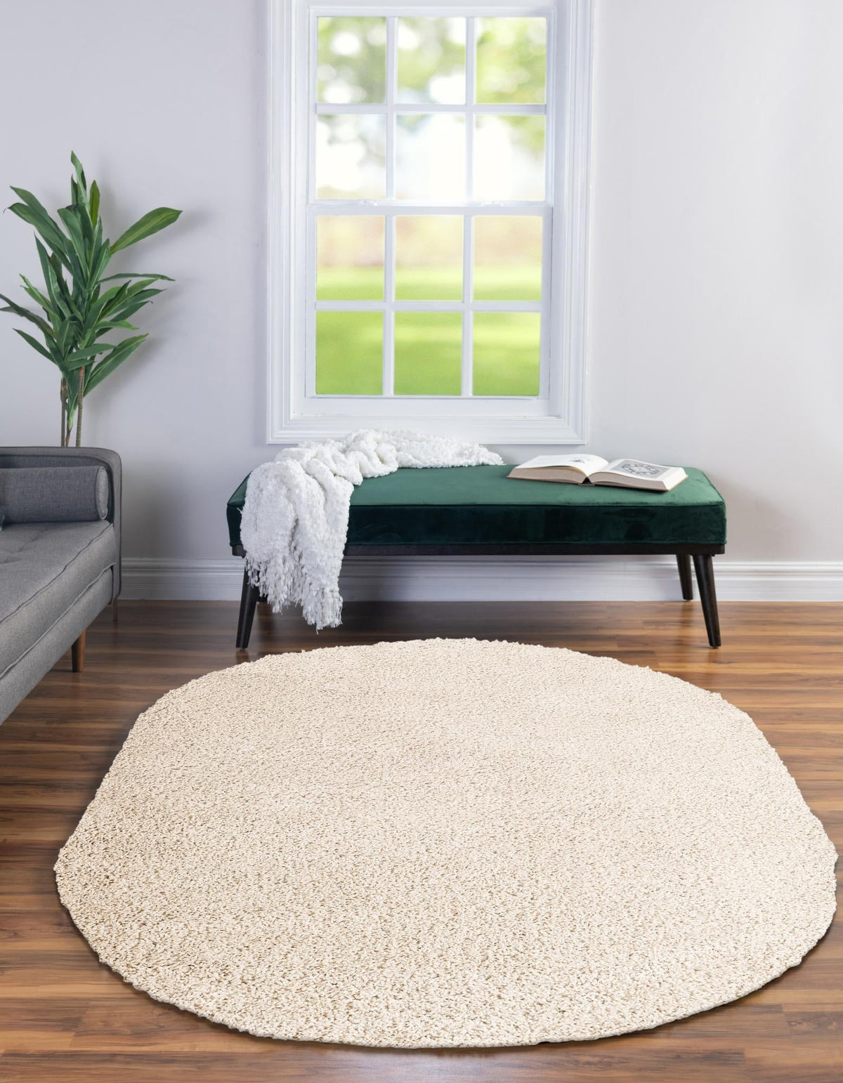 Cozy Comfort Shag Collection Area Rug - Haven (Oatmeal Beige) Oval Oatmeal Beige  lifestyle 55