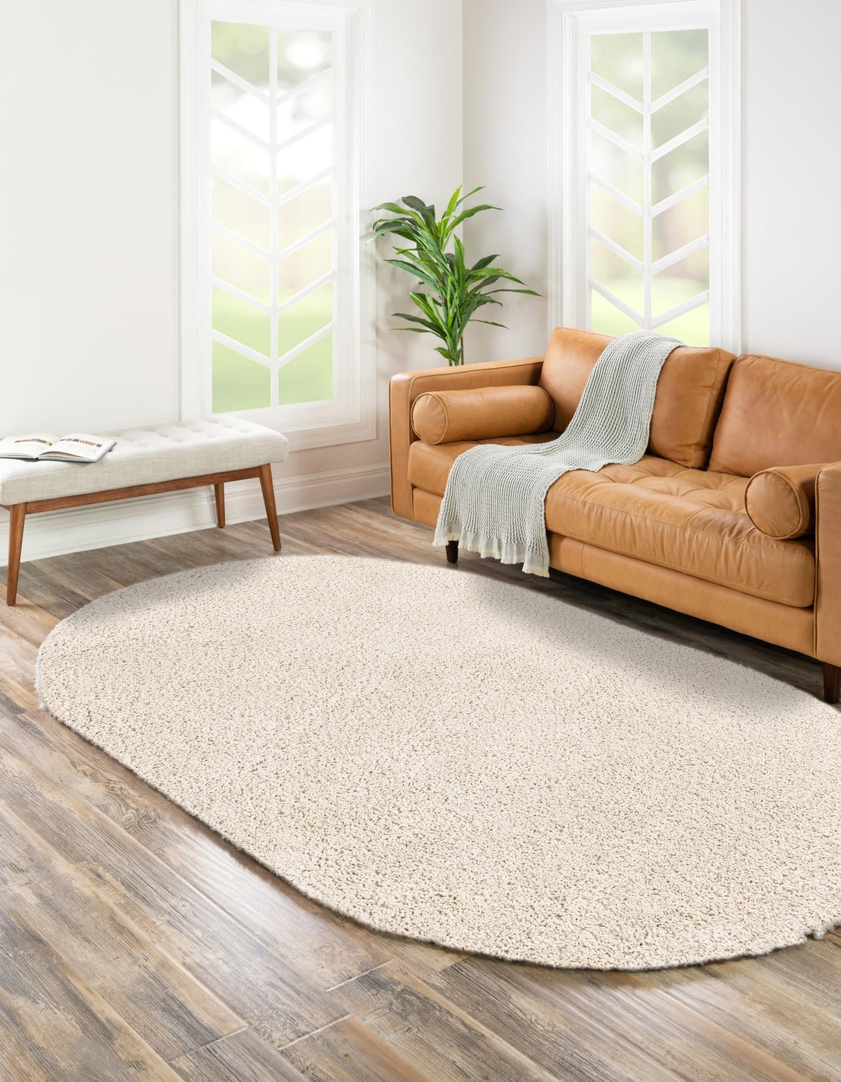 Cozy Comfort Shag Collection Area Rug - Haven (Oatmeal Beige) Oval Oatmeal Beige  lifestyle 59