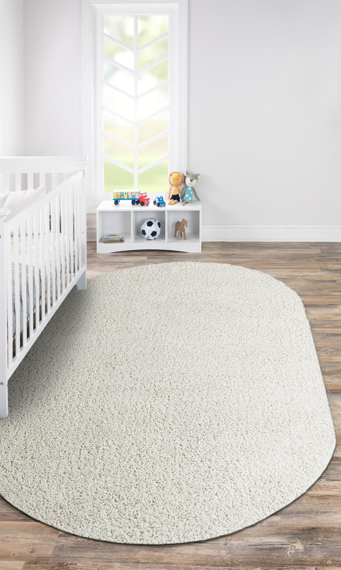 Cozy Comfort Shag Collection Area Rug - Haven (White) Oval White  lifestyle 20