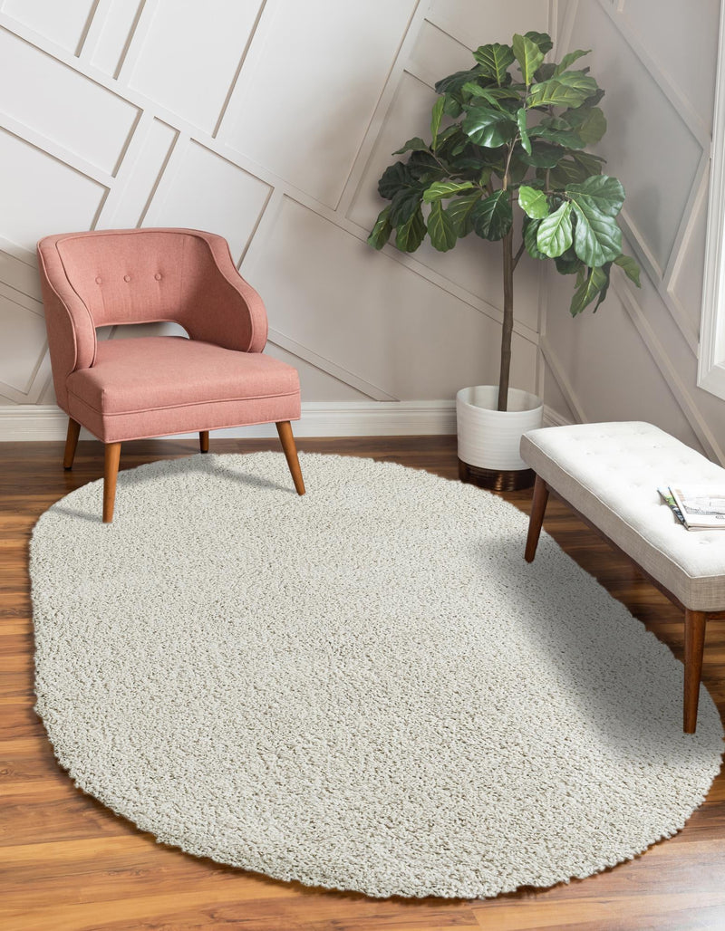 Cozy Comfort Shag Collection Area Rug - Haven (White) Oval White  lifestyle 24