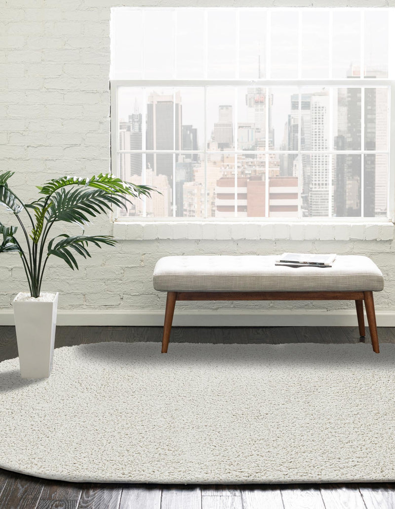Cozy Comfort Shag Collection Area Rug - Haven (White) Oval White  lifestyle 28
