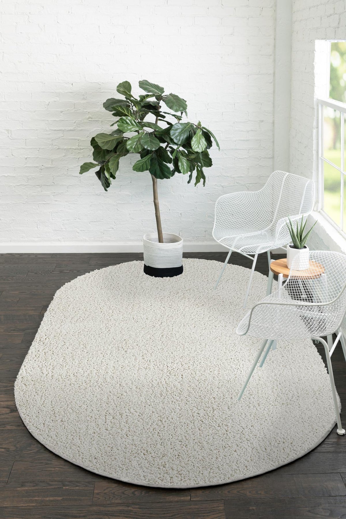 Cozy Comfort Shag Collection Area Rug - Haven (White) Oval White  lifestyle 36