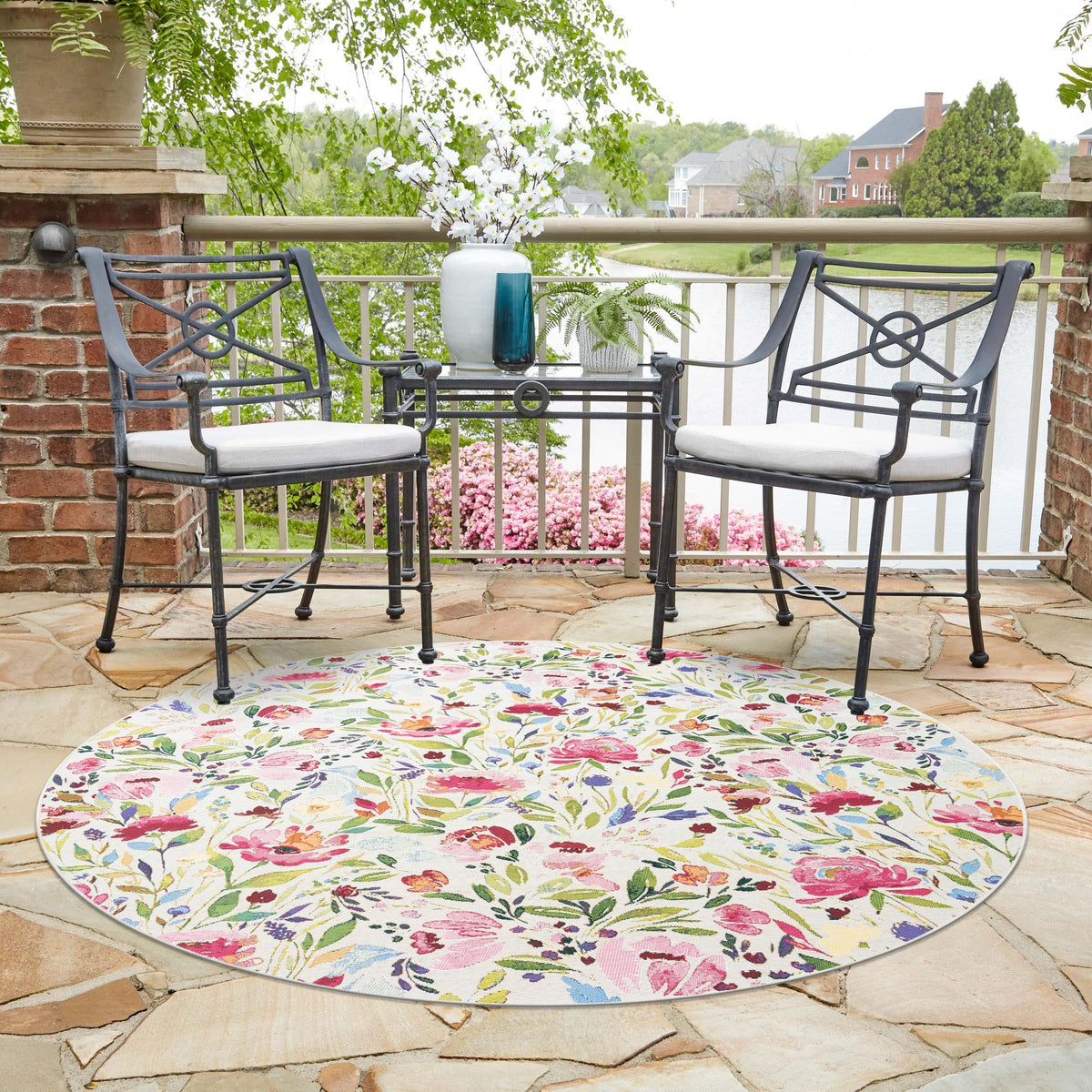 Garden Terrace Escape Collection Area Rug -  Meadow Round Multi  lifestyle 60