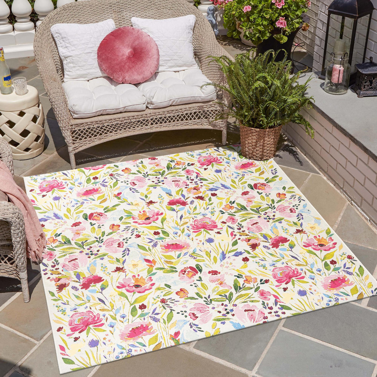 Garden Terrace Escape Collection Area Rug -  Meadow Square Multi  lifestyle 59