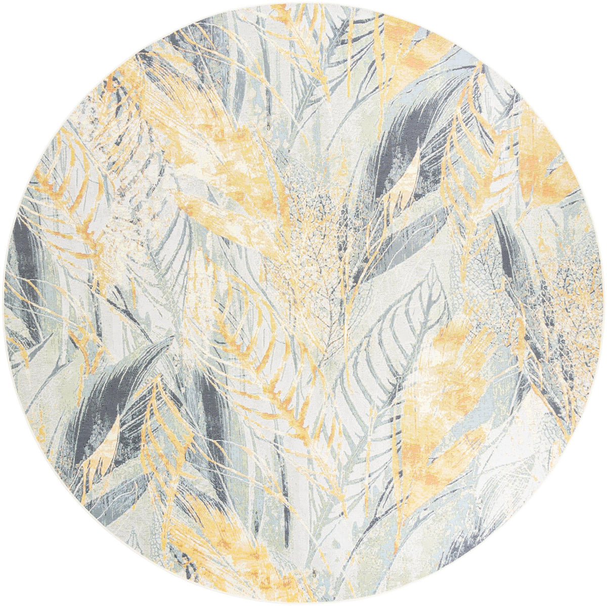 Garden Terrace Escape Collection Area Rug -  Blossom Round Gray Ivory Yellow  lifestyle 21