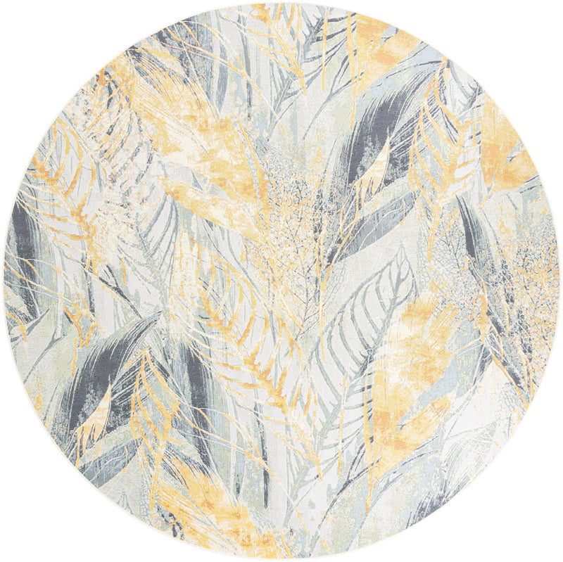 Garden Terrace Escape Collection Area Rug -  Blossom Round Gray Ivory Yellow  lifestyle 21