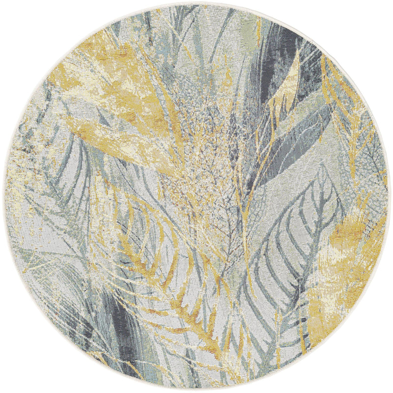 Garden Terrace Escape Collection Area Rug -  Blossom Round Gray Ivory Yellow  lifestyle 18