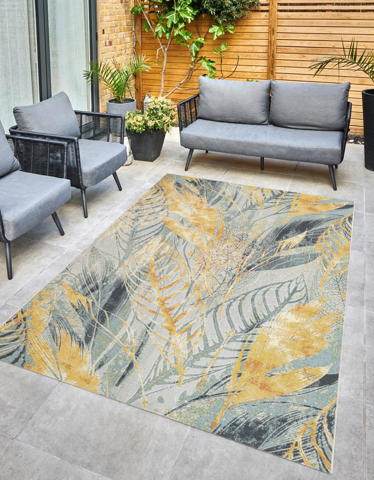 Garden Terrace Escape Collection Area Rug -  Blossom Rectangle Gray Ivory Yellow  lifestyle 2