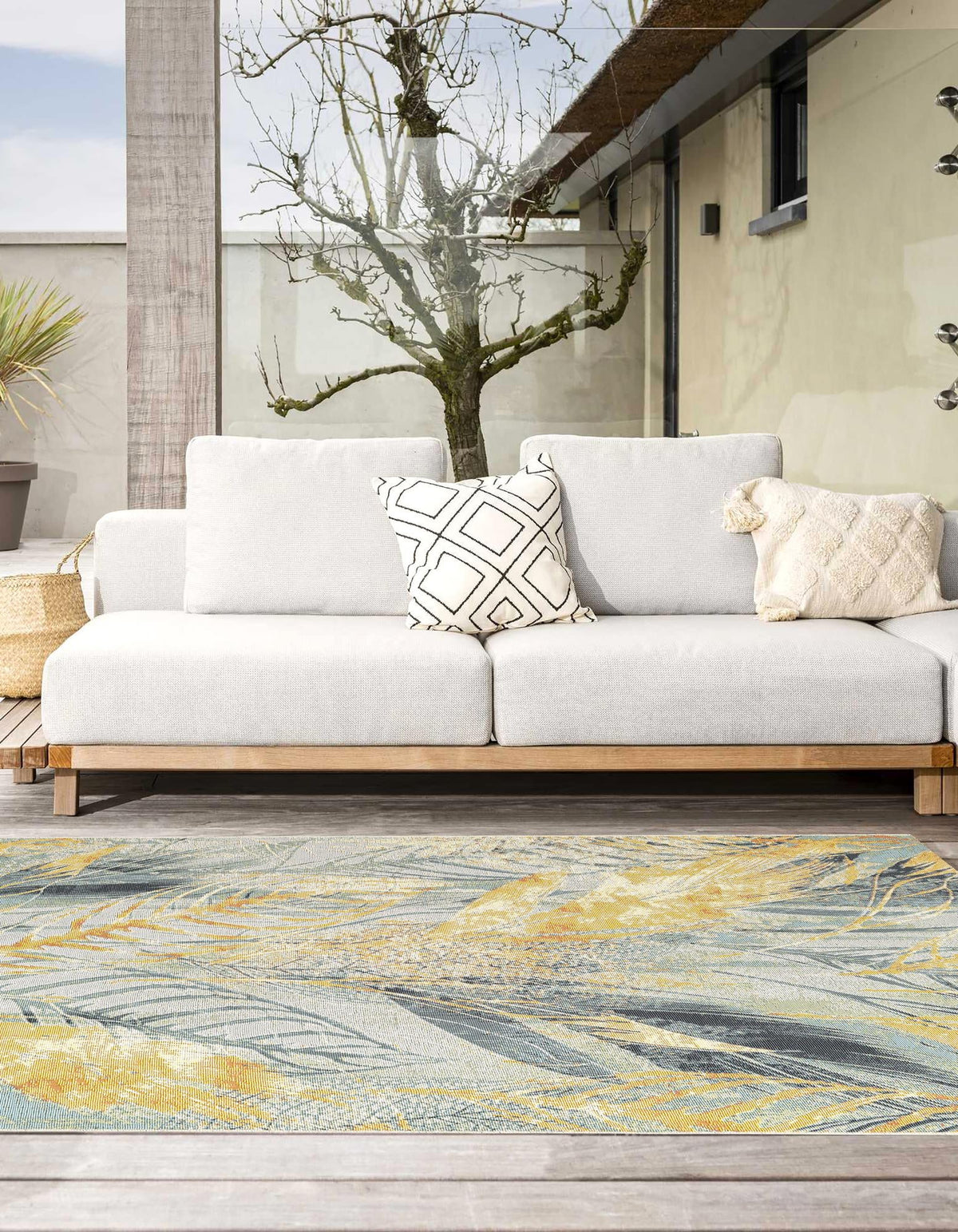 Garden Terrace Escape Collection Area Rug -  Blossom Rectangle Gray Ivory Yellow  lifestyle 4