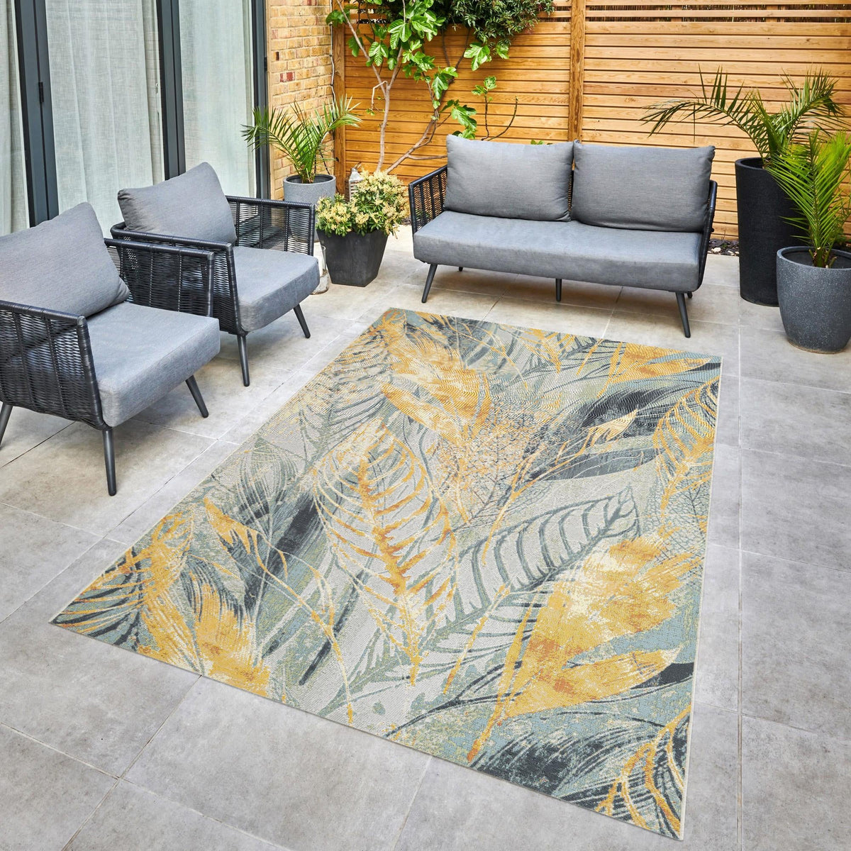 Garden Terrace Escape Collection Area Rug -  Blossom Rectangle Gray Ivory Yellow  lifestyle 15