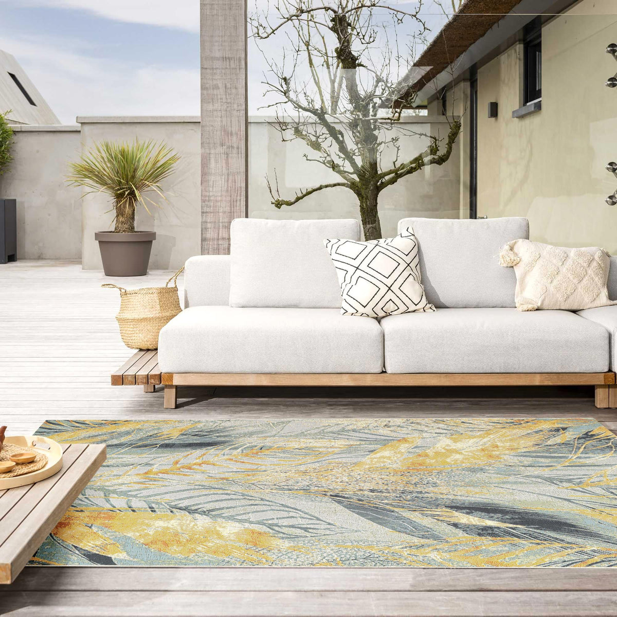 Garden Terrace Escape Collection Area Rug -  Blossom Rectangle Gray Ivory Yellow  lifestyle 17