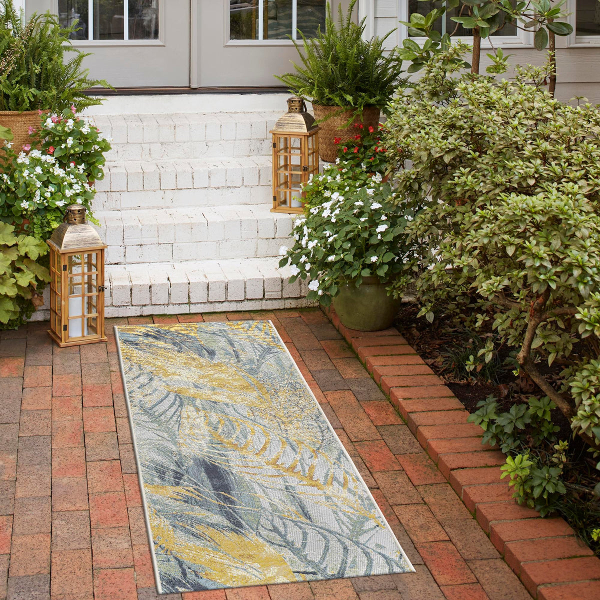 Garden Terrace Escape Collection Area Rug -  Blossom Runner Gray Ivory Yellow  lifestyle 61