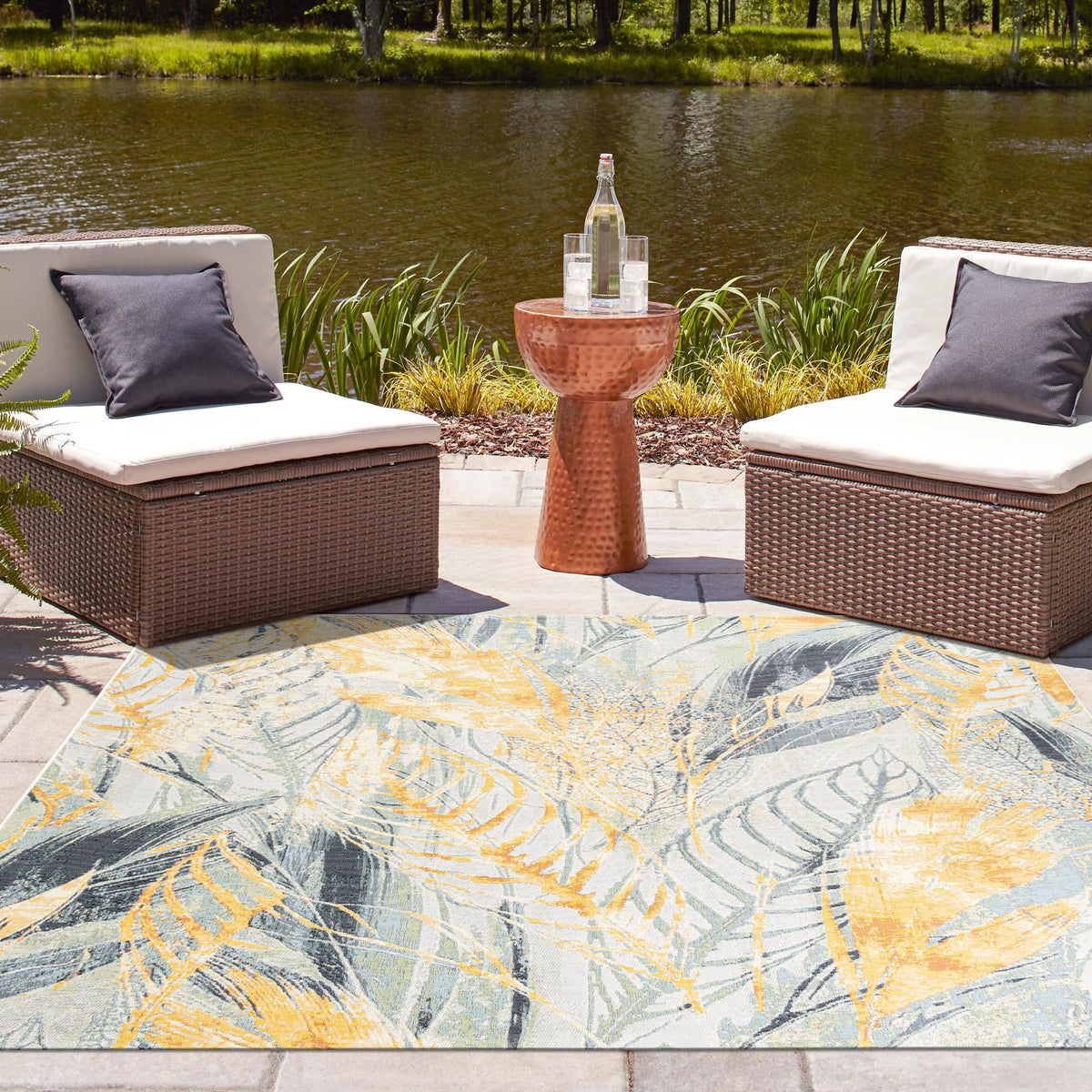 Garden Terrace Escape Collection Area Rug -  Blossom Square Gray Ivory Yellow  lifestyle 62
