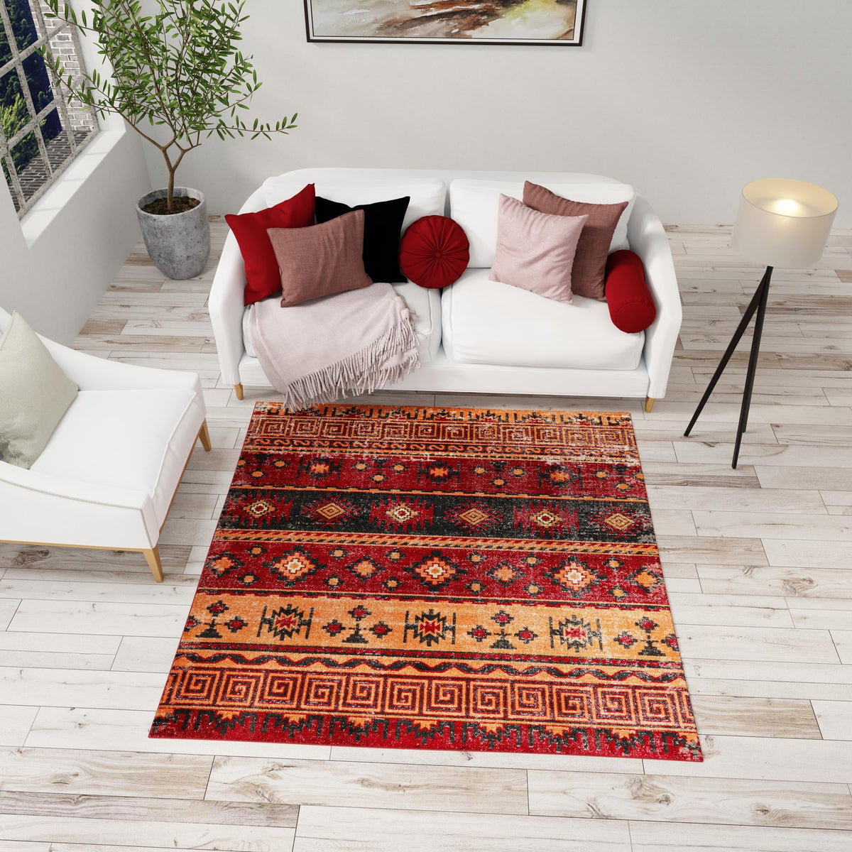 Geneva Terrace Collection Area Rug - Montreux Square Rust Red  lifestyle 118