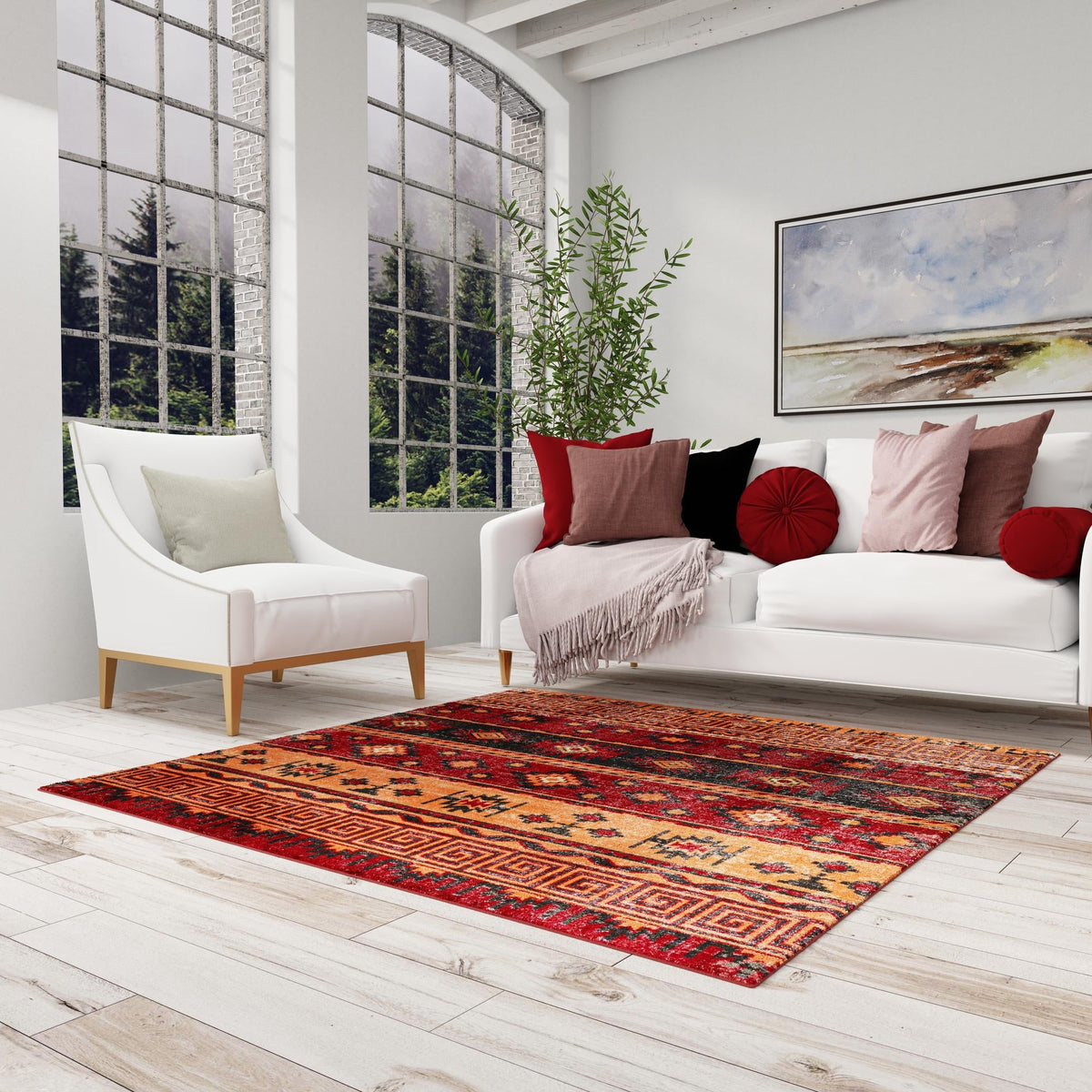 Geneva Terrace Collection Area Rug - Montreux Square Rust Red  lifestyle 120