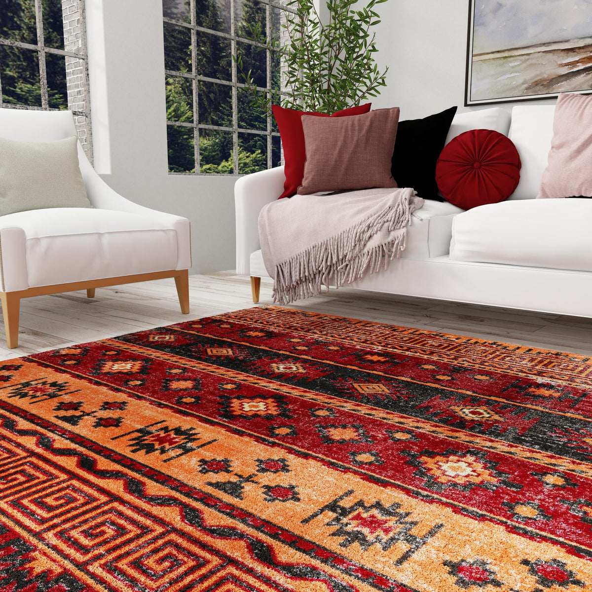 Geneva Terrace Collection Area Rug - Montreux Square Rust Red  lifestyle 122