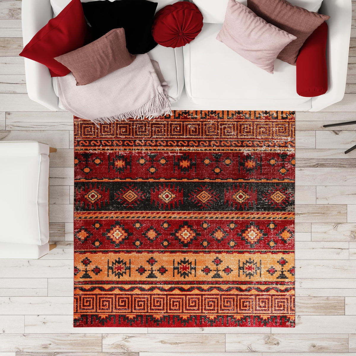 Geneva Terrace Collection Area Rug - Montreux Square Rust Red  lifestyle 124