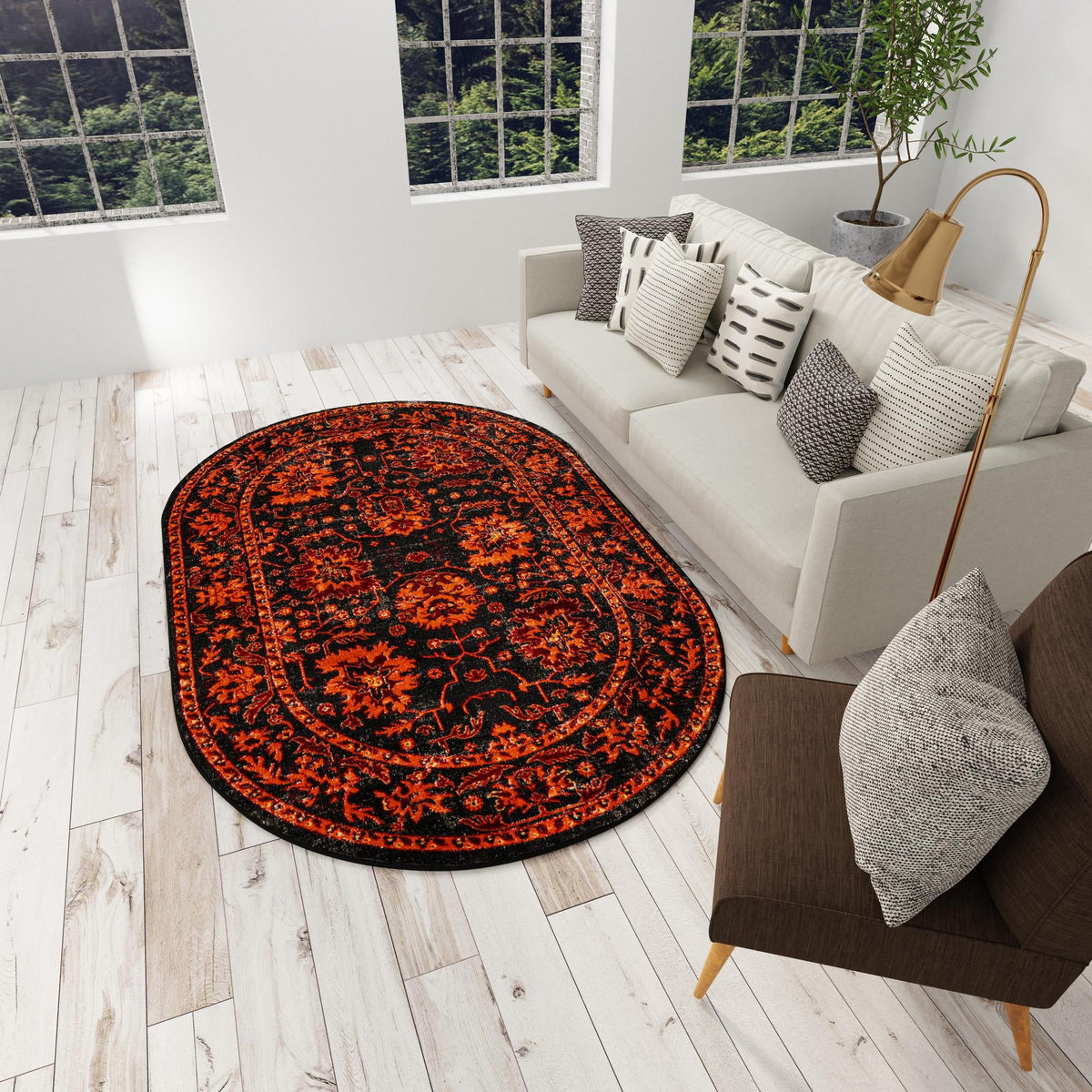 Geneva Terrace Collection Area Rug -  Lausanne Oval Black  lifestyle 111