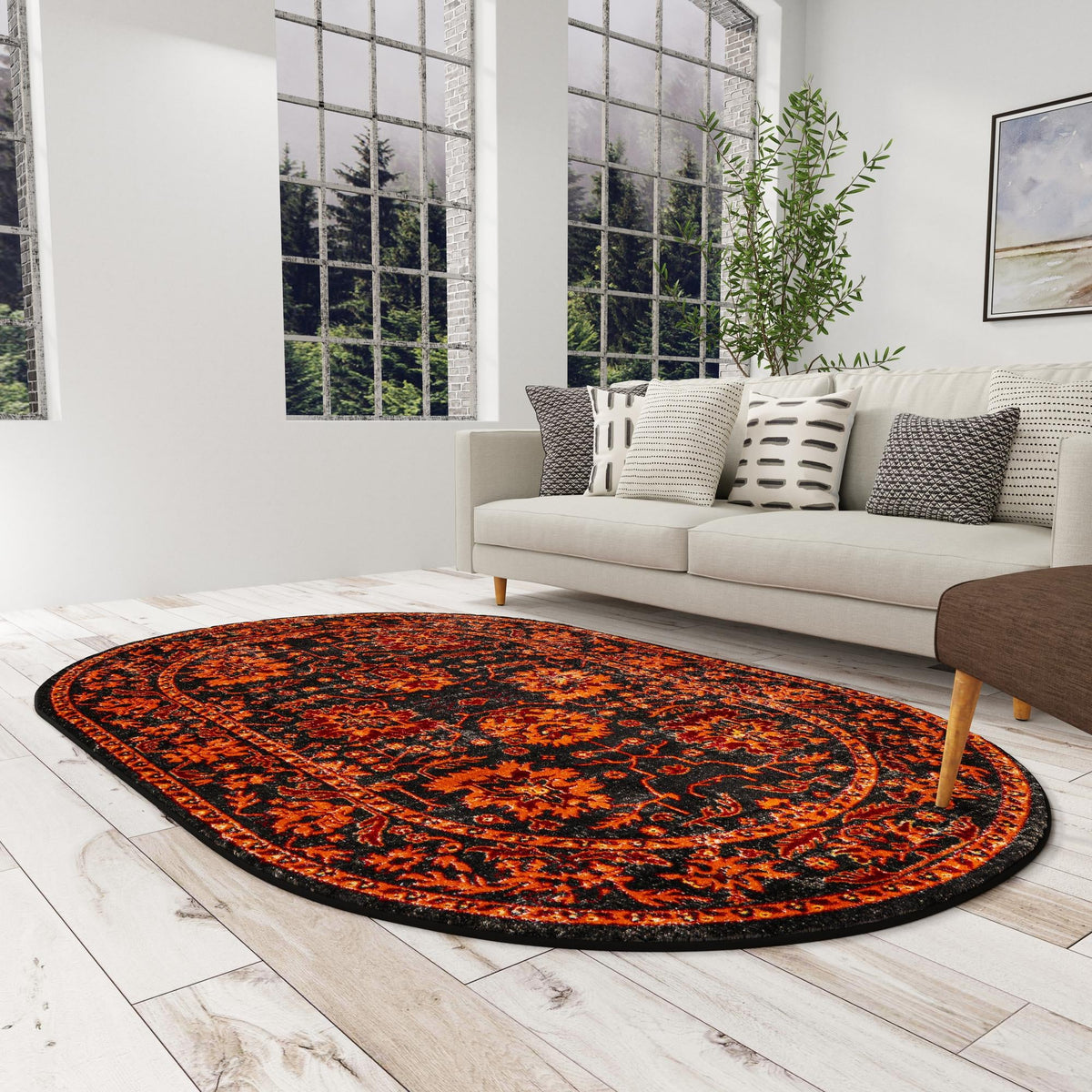 Geneva Terrace Collection Area Rug -  Lausanne Oval Black  lifestyle 113