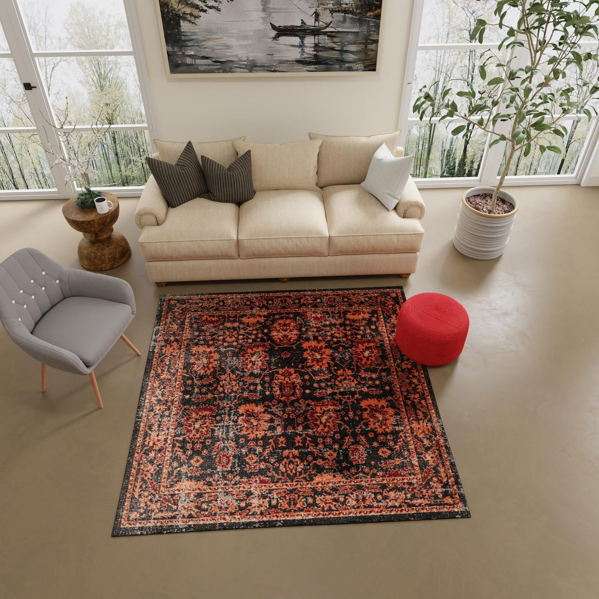 Geneva Terrace Collection Area Rug -  Lausanne Square Black  lifestyle 112