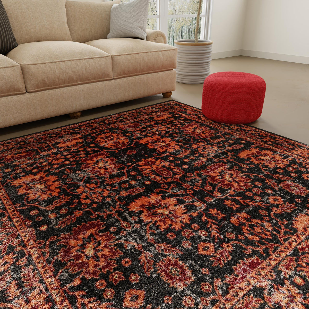 Geneva Terrace Collection Area Rug -  Lausanne Square Black  lifestyle 116