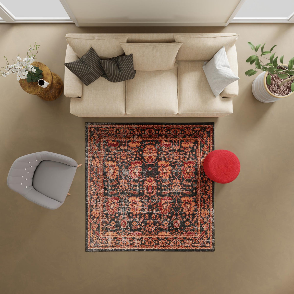 Geneva Terrace Collection Area Rug -  Lausanne Square Black  lifestyle 118