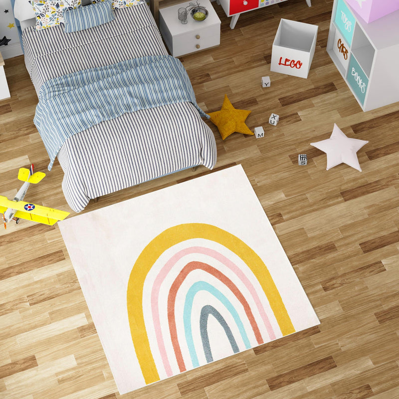 Playful Patterns Collection Area Rug -  Illusion Square Ivory  lifestyle 62