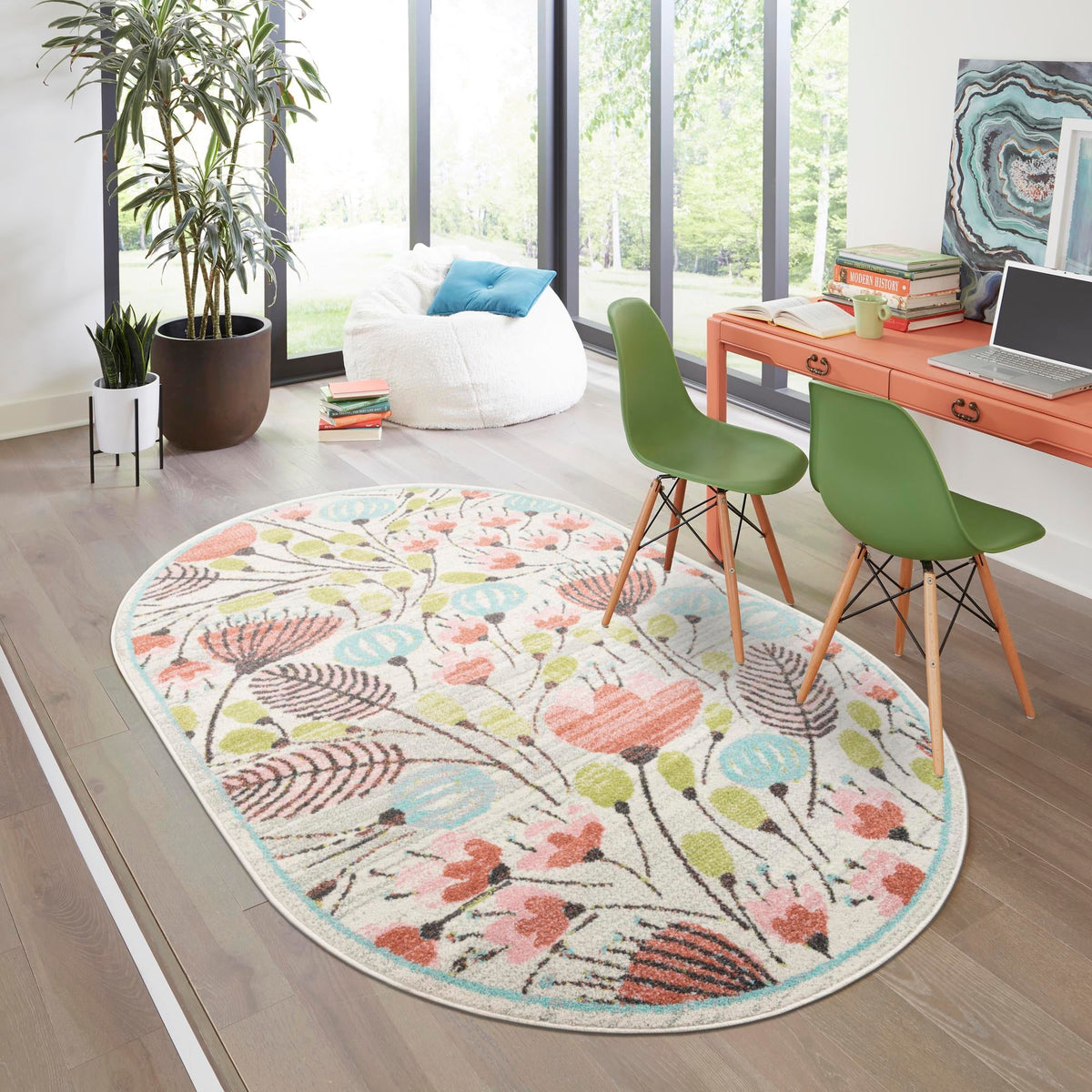 Playful Patterns Collection Area Rug -  Fantasy Oval Ivory  lifestyle 78