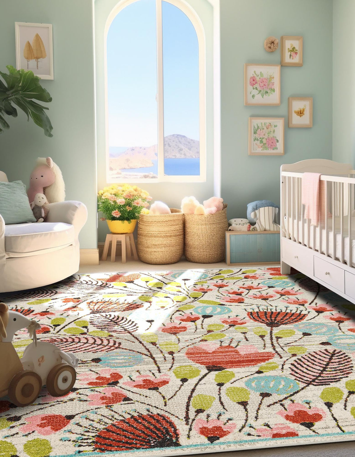 Playful Patterns Collection Area Rug -  Fantasy Square Ivory  lifestyle 32