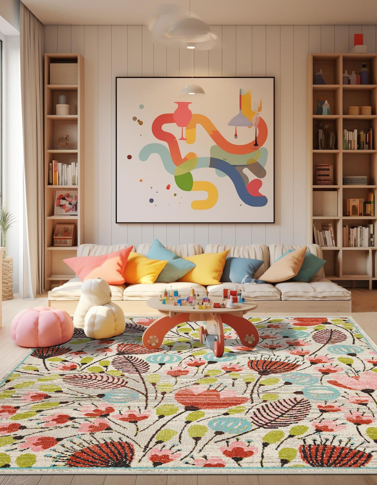 Playful Patterns Collection Area Rug -  Fantasy Square Ivory  lifestyle 34