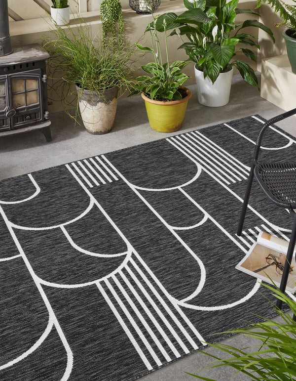Urban Terrace Collection Area Rug -  Greenwich Rectangle Black and White  lifestyle 2
