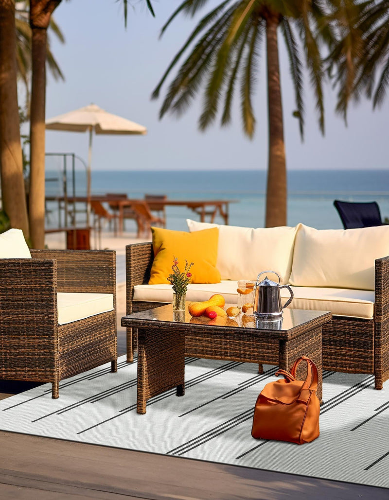 Urban Terrace Collection Area Rug -  Brooklyn Rectangle White and Black  lifestyle 2