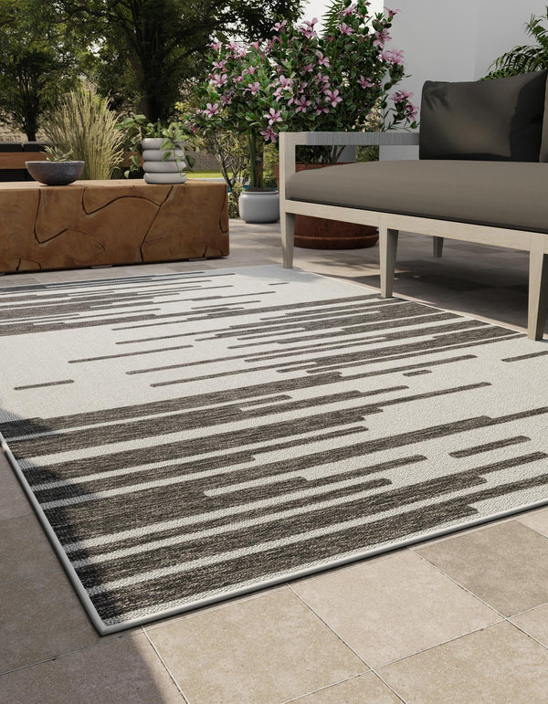 Urban Terrace Collection Area Rug -  Riverside Rectangle Black and White  lifestyle 2