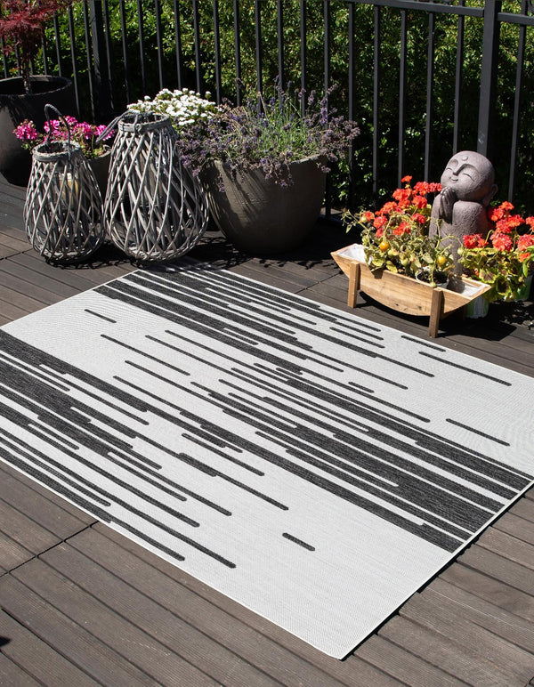 Urban Terrace Collection Area Rug -  Riverside Rectangle Black and White  lifestyle 4