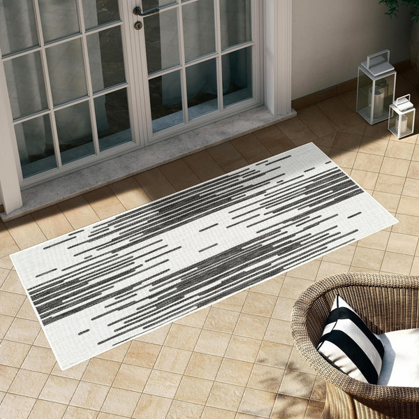Urban Terrace Collection Area Rug -  Riverside Runner Black and White  lifestyle 14