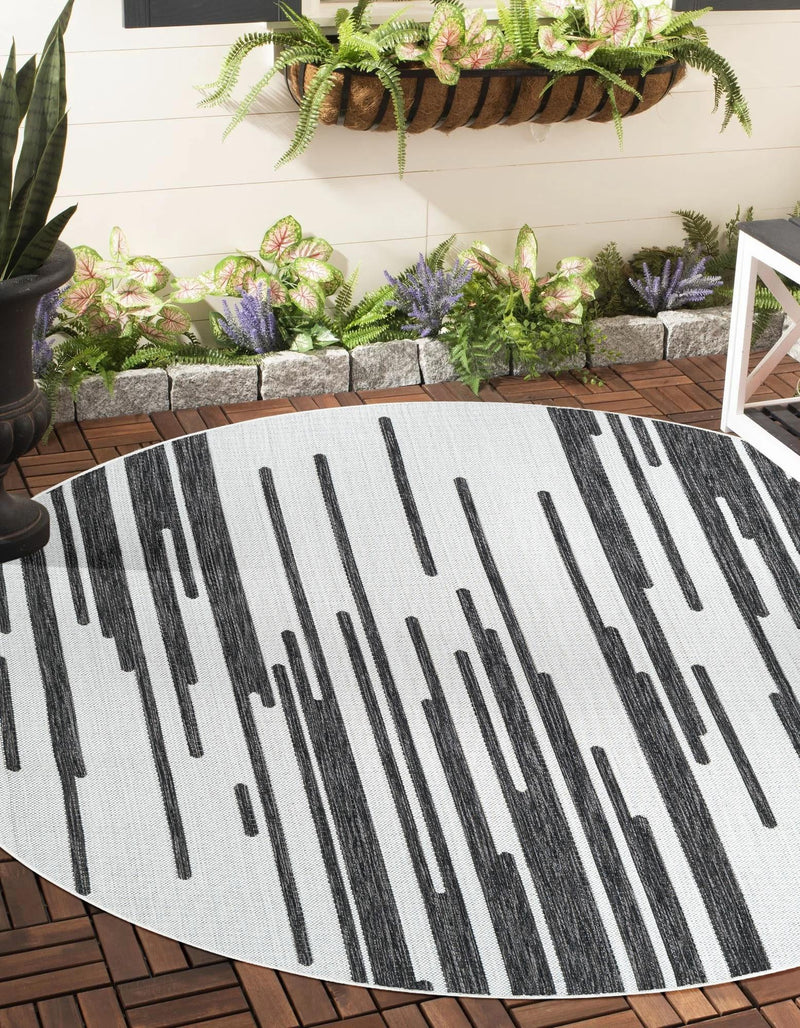 Urban Terrace Collection Area Rug -  Riverside Round Black and White  lifestyle 0