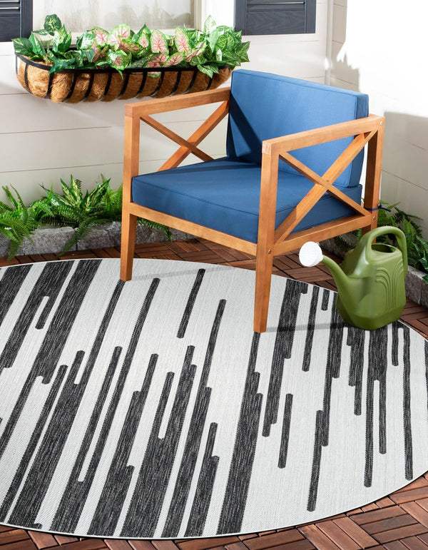 Urban Terrace Collection Area Rug -  Riverside Round Black and White  lifestyle 2