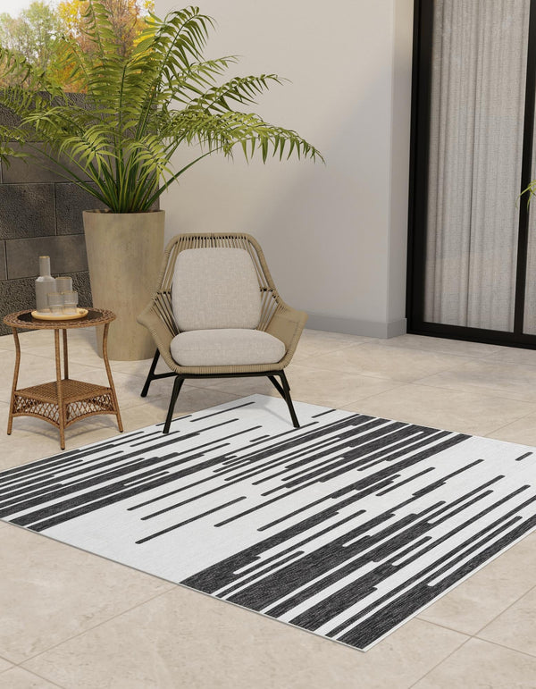 Urban Terrace Collection Area Rug -  Riverside Square Black and White  lifestyle 2