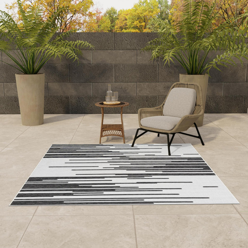 Urban Terrace Collection Area Rug -  Riverside Square Black and White  lifestyle 16
