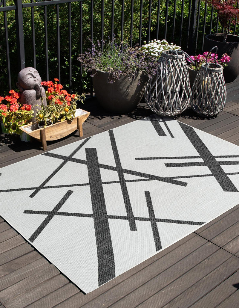 Urban Terrace Collection Area Rug -  Bowery Rectangle Black and White  lifestyle 0