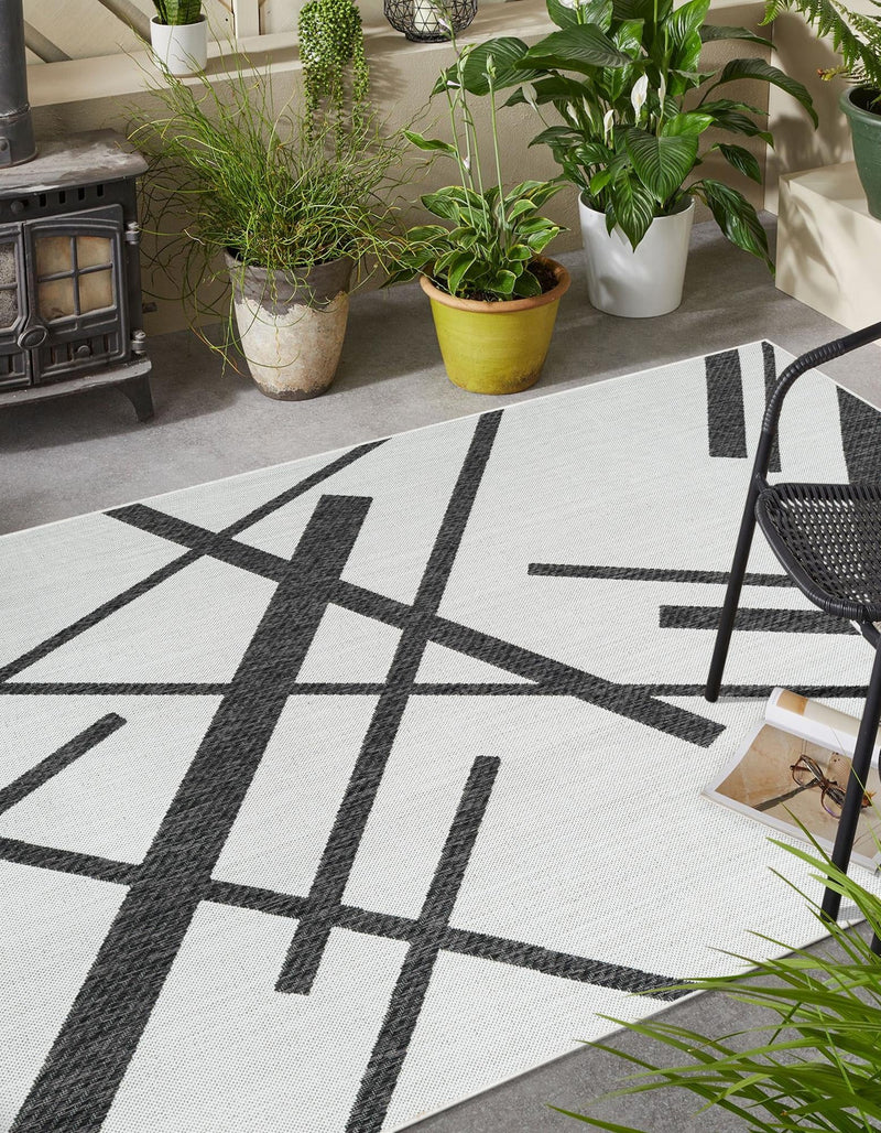 Urban Terrace Collection Area Rug -  Bowery Rectangle Black and White  lifestyle 2
