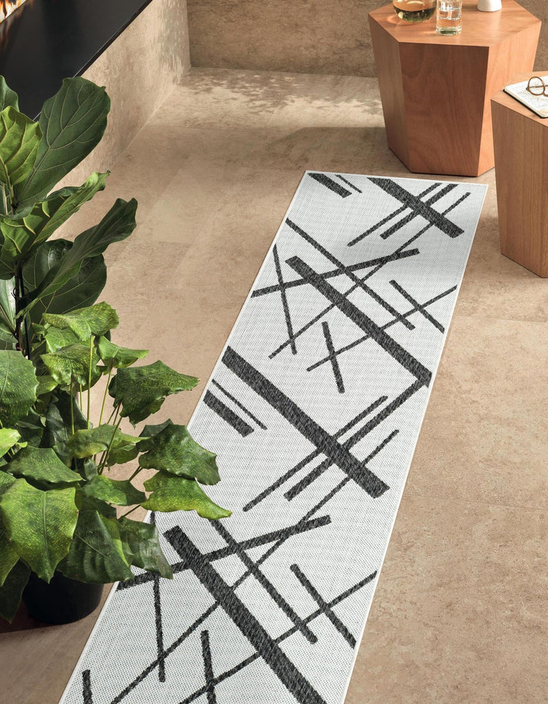 Urban Terrace Collection Area Rug -  Bowery Runner Black and White  lifestyle 0