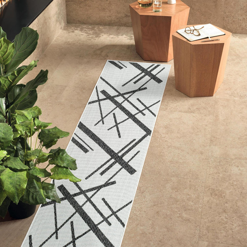 Urban Terrace Collection Area Rug -  Bowery Runner Black and White  lifestyle 13